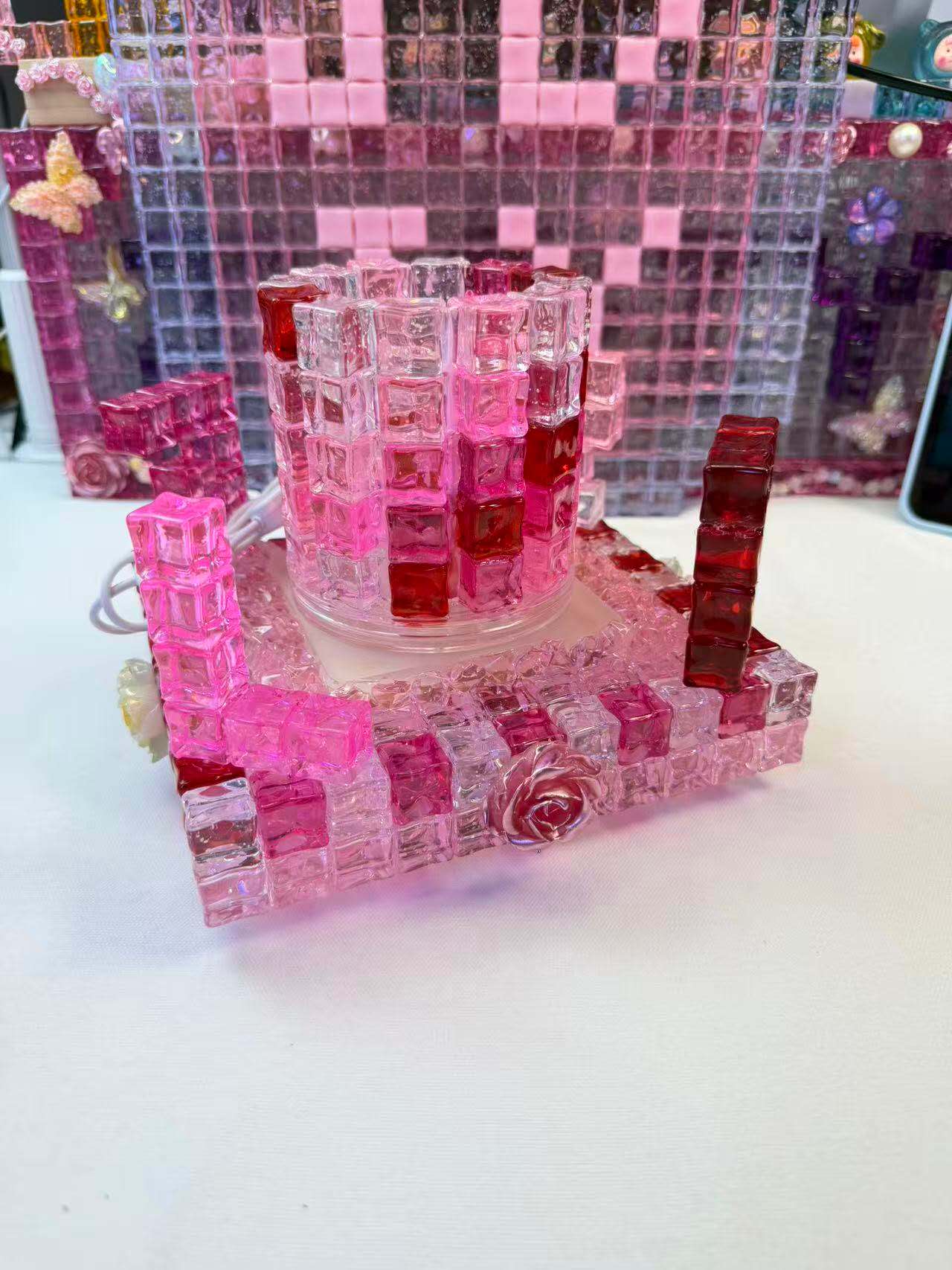 Turnable Pen holder / brush holder with Ice cube- Clear Color