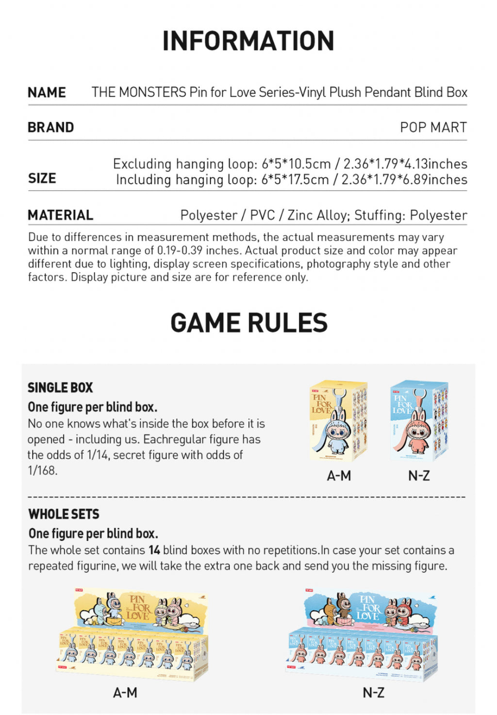 Pop Mart Labubu The Monsters Pin for Love Series Vinyl Plush Pendant (A-M)  (14 Blind Box)