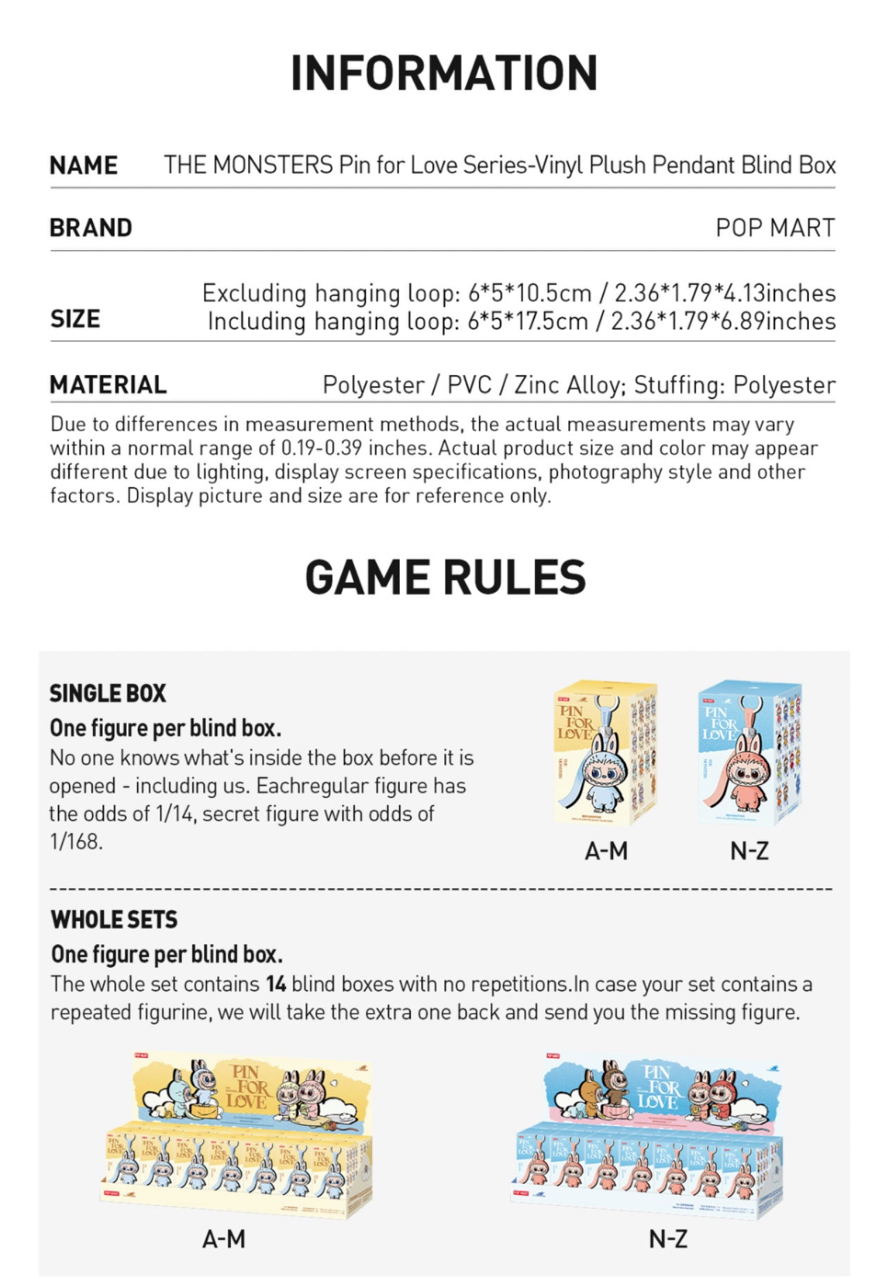 Pop Mart Labubu The Monsters Pin for Love Series Vinyl Plush Pendant (A-M)  (14 Blind Box)